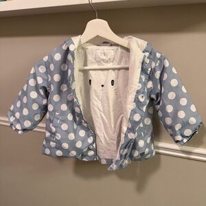 Zara Baby Blue Polka Dot Hooded Jacket Bunny Lining 2-3Y